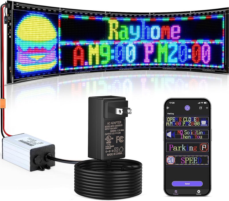 Rayhome Double Row Huge Bright Advertising Programmable LED Sign, 31''x8'' Flexible 24V/2A Digital Scrolling Light Sign Custom Text Message Pattern LED Display for Store Car Hotel. - Image 1